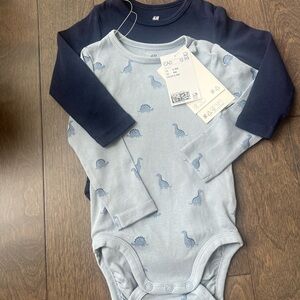H&M Navy and Light Blue Dinosaur Print Bodysuit